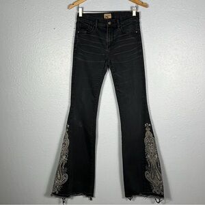 ISO Driftwood Farrah Black Flare Jeans with Paisley Embroidery